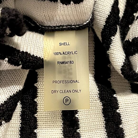Vicky Tiel Dress 3/4 Sleeve Retro Mod Monochrome Stripe Black White Size Small - Picture 4 of 7